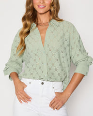 Amber Eyelet Button Down Top