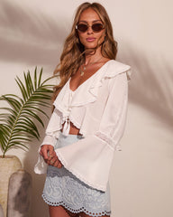 Bare Horizon Cotton Ruffle Front Tie Blouse