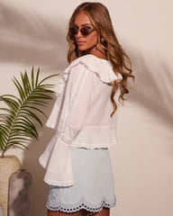 Bare Horizon Cotton Ruffle Front Tie Blouse