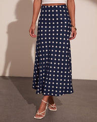 Americana Charm Linen Blend Polka Dot Midi Skirt