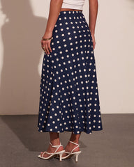 Americana Charm Linen Blend Polka Dot Midi Skirt