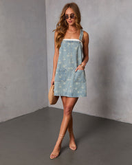 Abegail Floral Denim Overall Mini Dress