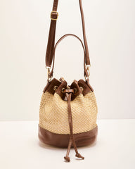 Amiyah Woven Straw Vegan Leather Bucket Bag