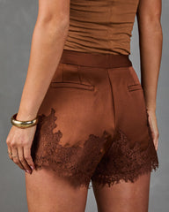 Audrie Satin Lace Trim Shorts
