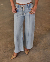 Berner Stretch High Rise Wide Leg Drawstring Pintuck Jeans
