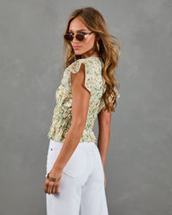 Adilene Floral Print Smocked Waist Peplum Top