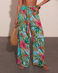 Arellie Tropical Floral Waist Tie Cover Up Pants