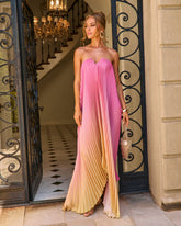 Adrenia Pleated Ombre Satin Maxi Dress