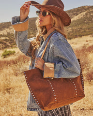 Akira Studded Faux Suede Tote Bag