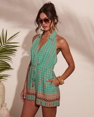 Alaniah Abstract Collared Halter Neck Romper