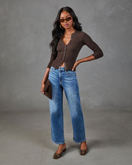 Amiah Ribbed Scallop Trim Long Sleeve Top