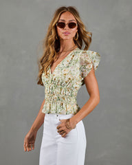 Adilene Floral Print Smocked Waist Peplum Top