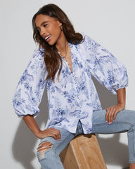 Betsey Floral Linen Long Sleeve Blouse