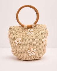 Aura Bloom Woven Embroidered Bucket Bag