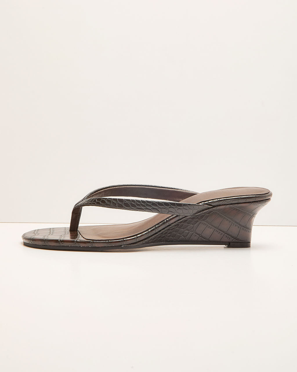 Ayanna Croc Embossed Vegan Leather Thong Wedge Heels