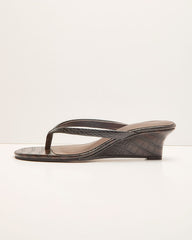 Ayanna Croc Embossed Vegan Leather Thong Wedge Heels