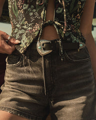 Alessiah Western Vegan Leather Skinny Belt
