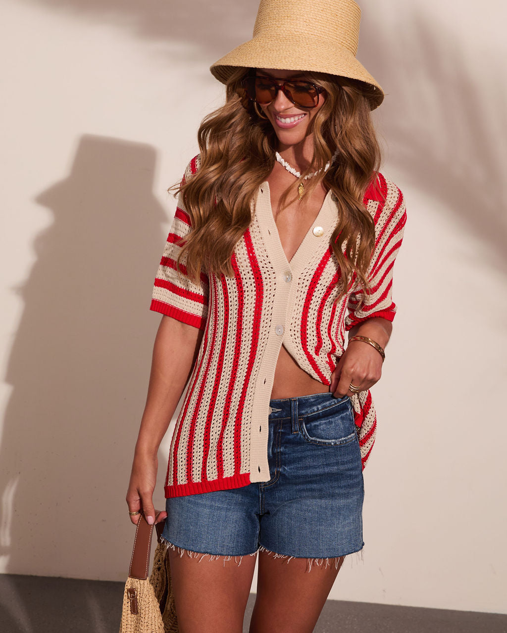 Americana Tide Striped Crochet Cover Up Top