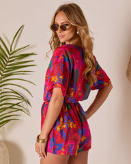 Beachside Blossom Abstract Waist Tie Romper