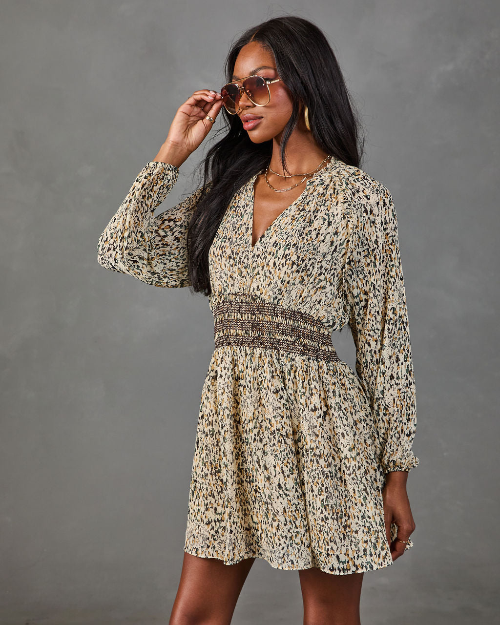 Autumn Meadow Abstract Print Mini Dress