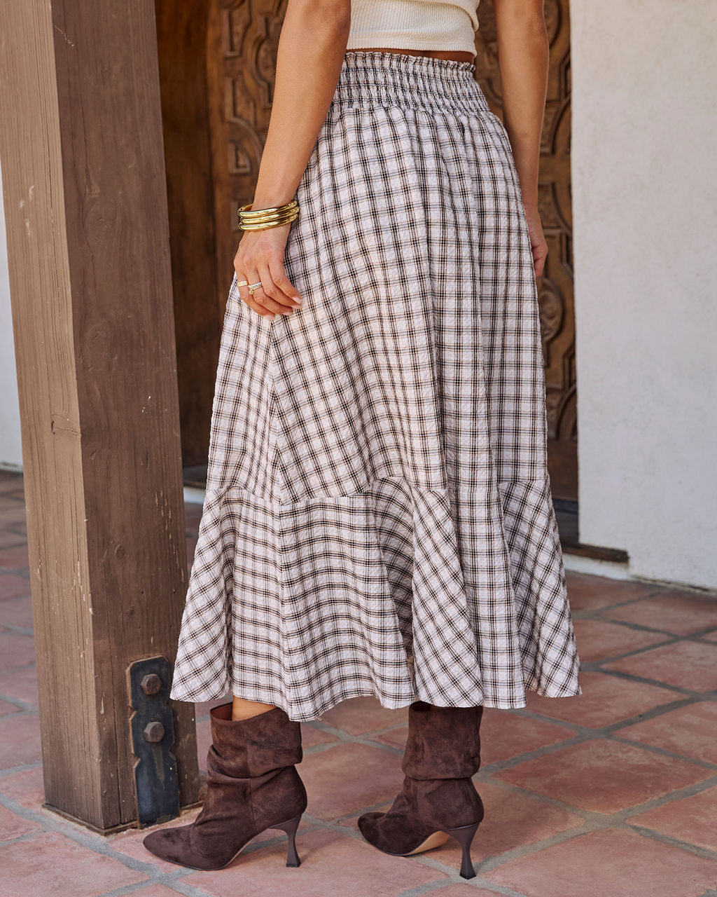 Almost Noon Plaid Midi Skirt