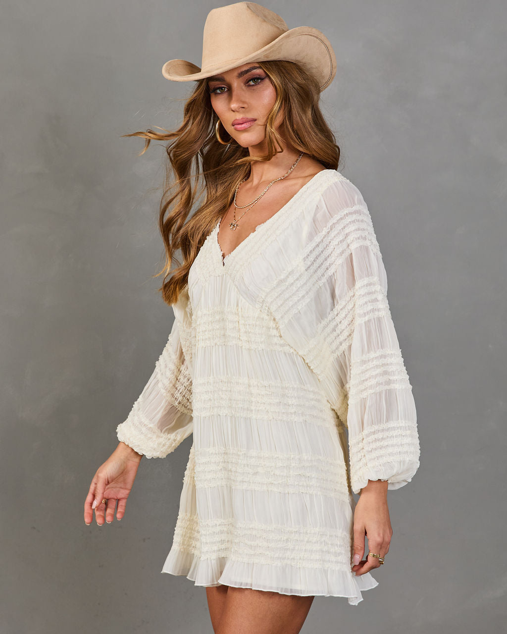 Afternoon Haze Ruffle Trim Mini Dress