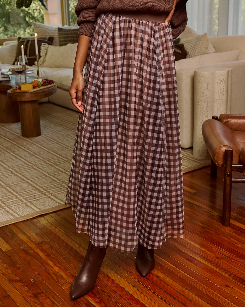 Adult Table Mesh Gingham Maxi Skirt