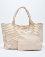 At My Side Woven Leather Tote With Insert