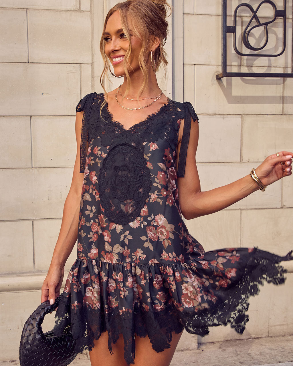 Analie Patchwork Lace Trim Babydoll Mini Dress