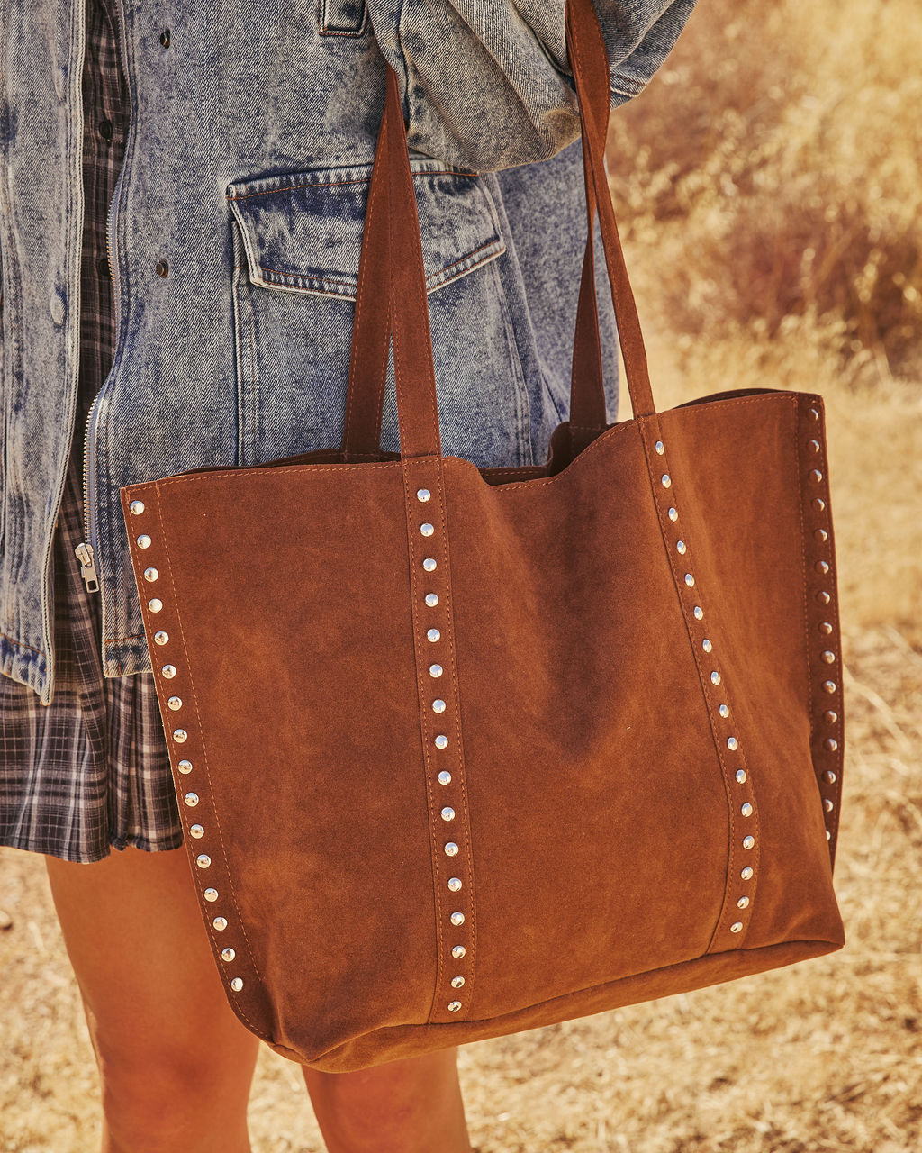 Akira Studded Faux Suede Tote Bag