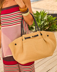 Amalfi Glow Belted Woven Straw Trapeze Bag