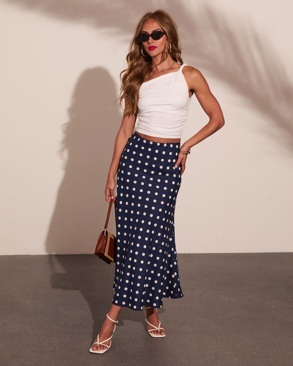 Americana Charm Linen Blend Polka Dot Midi Skirt
