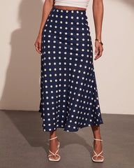 Americana Charm Linen Blend Polka Dot Midi Skirt