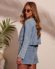 Afternoon Society Frayed Chain Link Denim Blazer