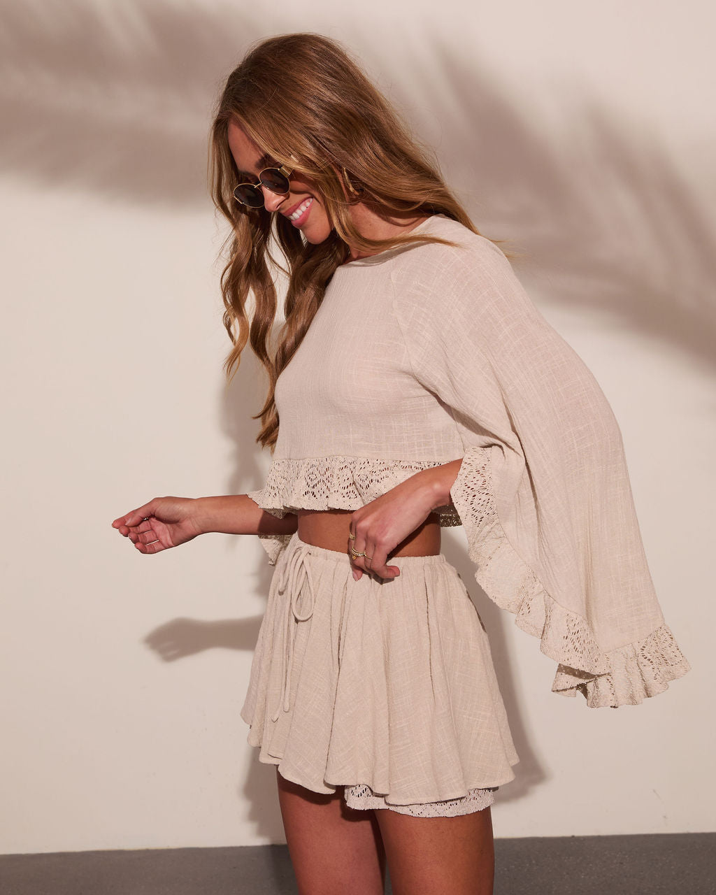 Airy Glow Lace Ruffle Hem Top