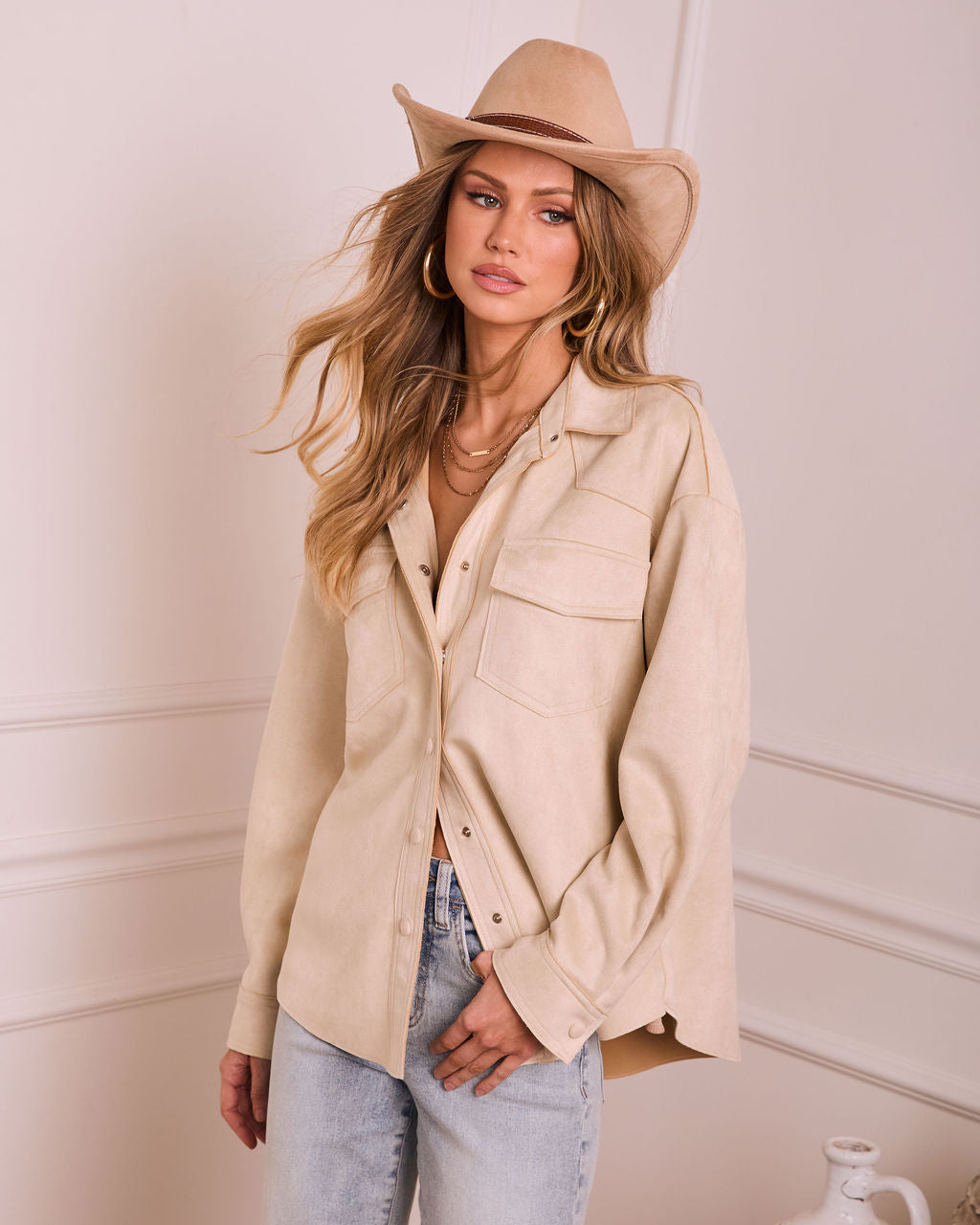 Airelle Faux Suede Button Down Top