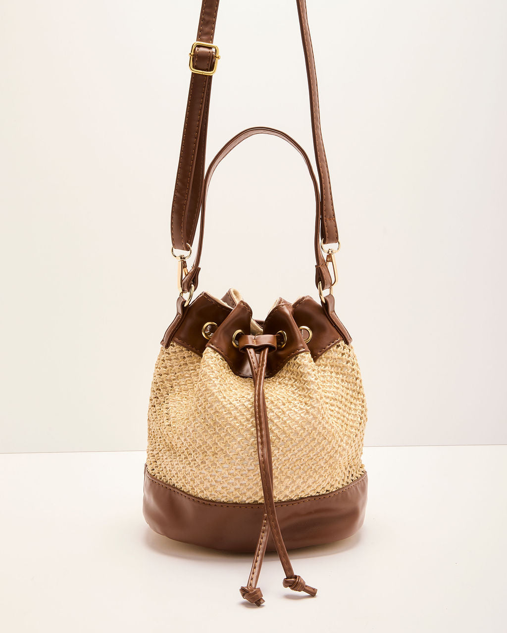 Amiyah Woven Straw Vegan Leather Bucket Bag