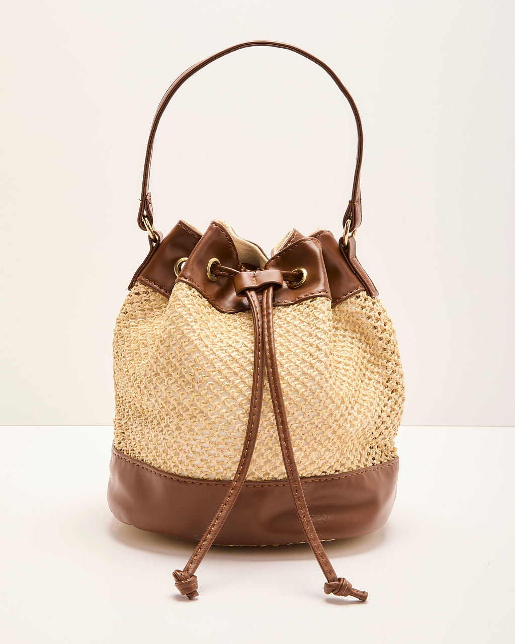 Amiyah Woven Straw Vegan Leather Bucket Bag