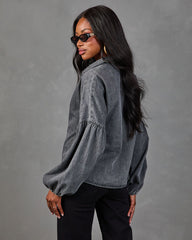 Apple Picking Denim Balloon Sleeve Blouse
