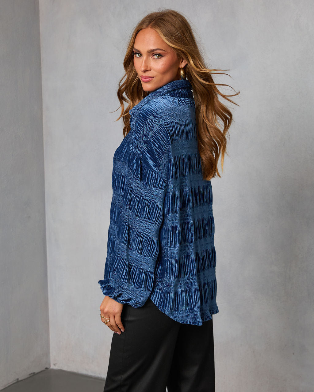Bette Textured Velvet Button Down Top