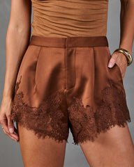 Audrie Satin Lace Trim Shorts