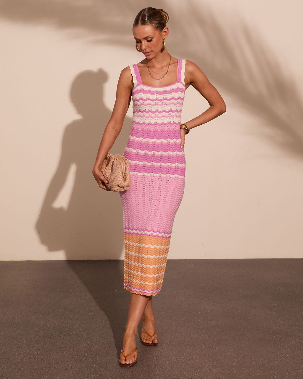Afternoon Spritz Knit Chevron Midi Dress