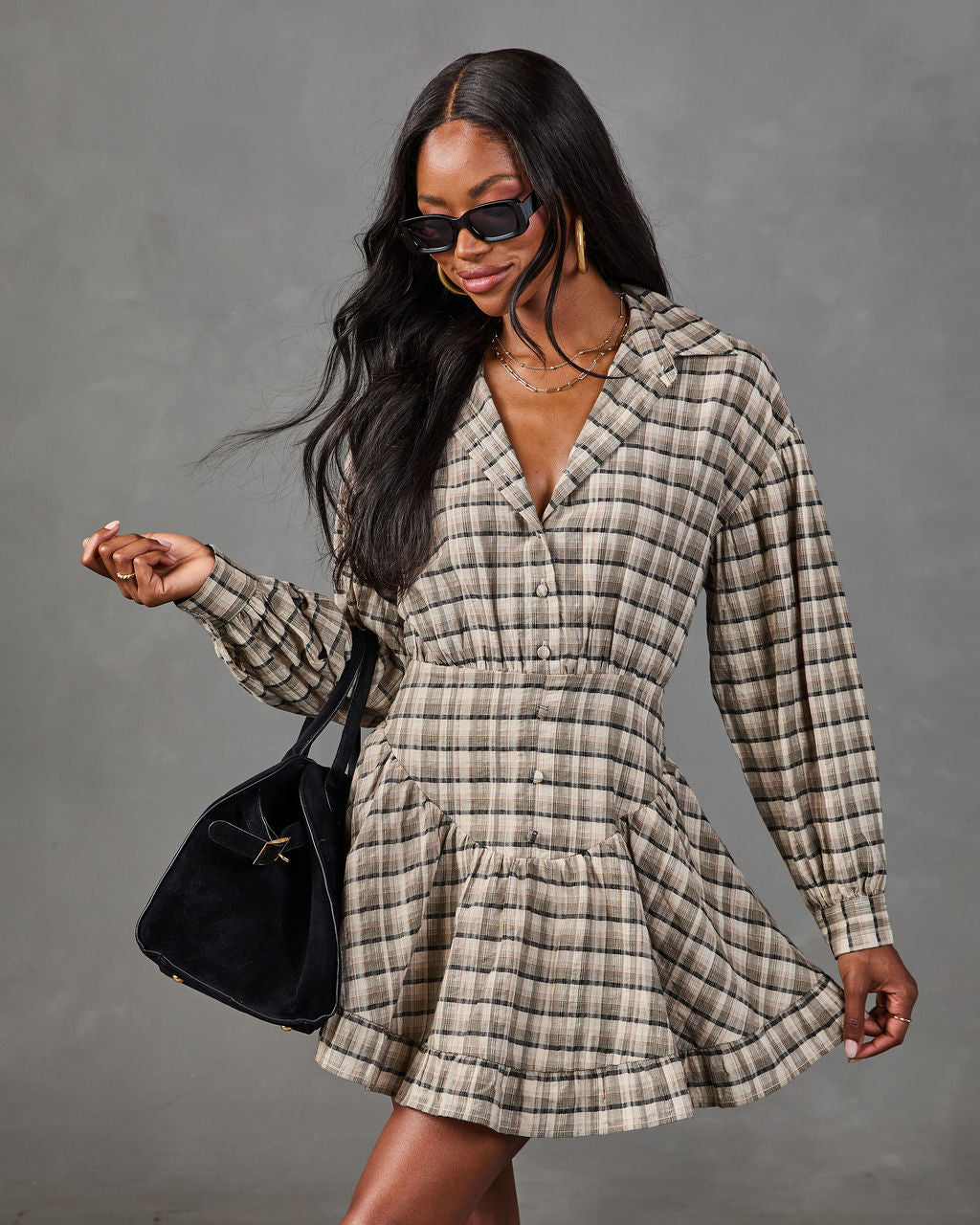 Autumn Edit Plaid Mini Shirt Dress