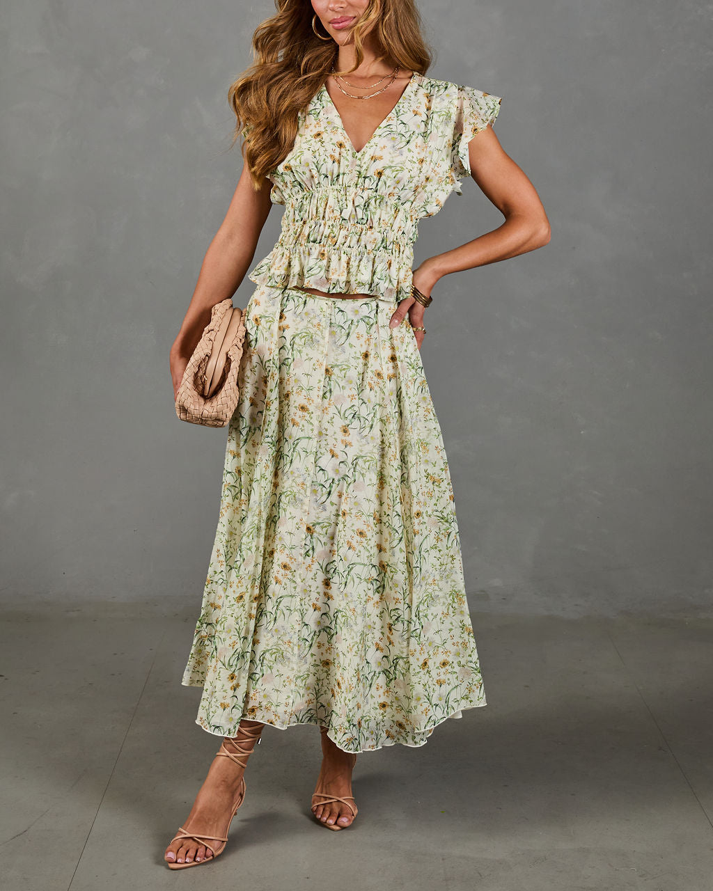 Adilene Floral Print Smocked Waist Peplum Top