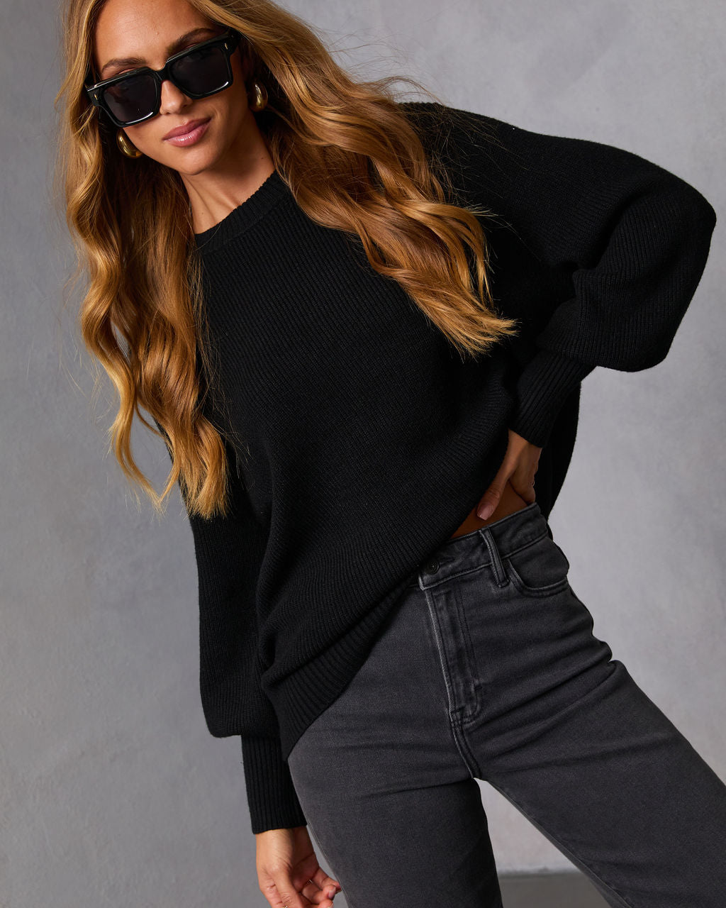 Baby It's You Knit Balloon Sleeve Pullover Sweater
