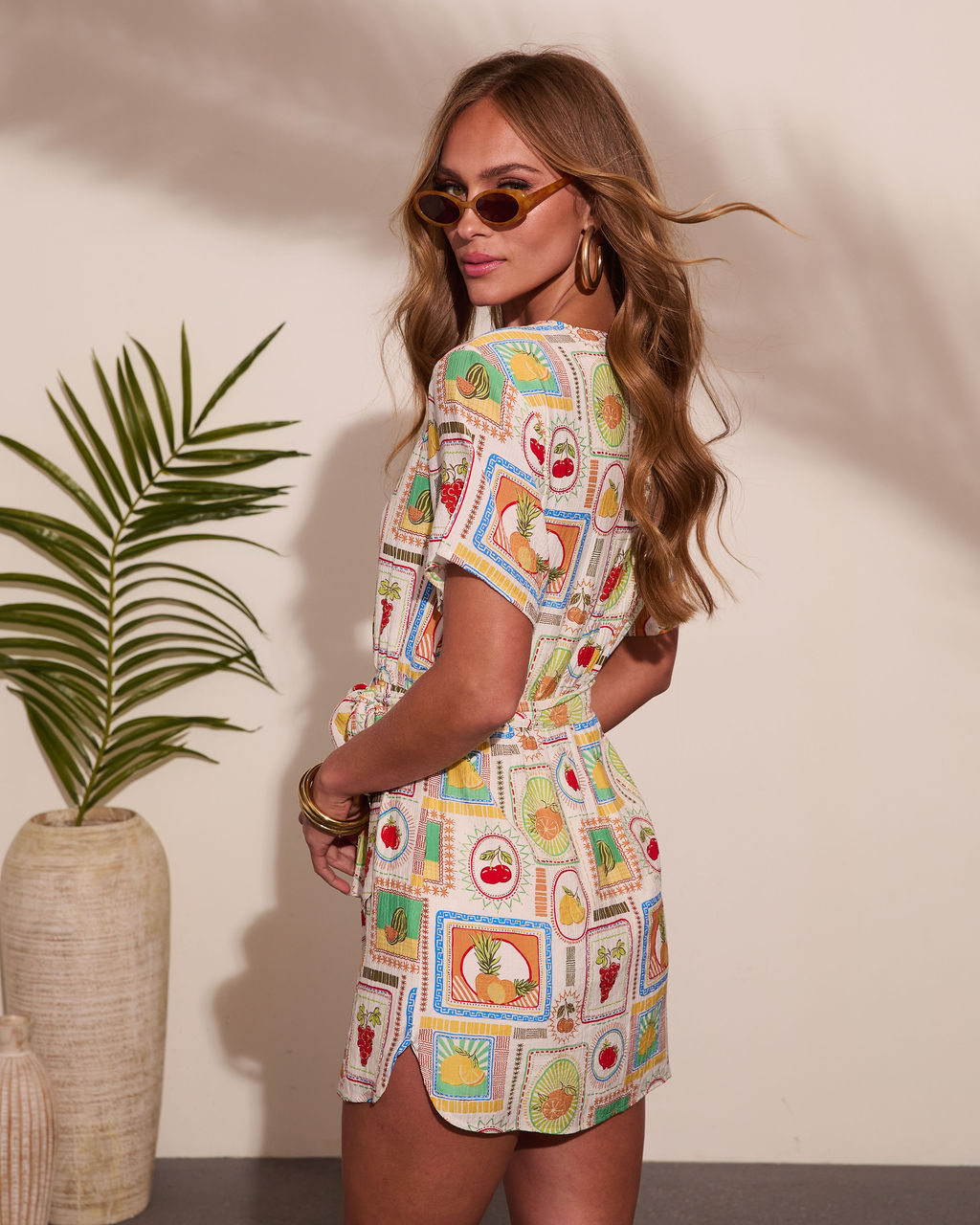 Berry Beachy Fruit Postage Stamp Print Mini Dress