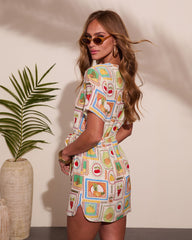 Berry Beachy Fruit Postage Stamp Print Mini Dress