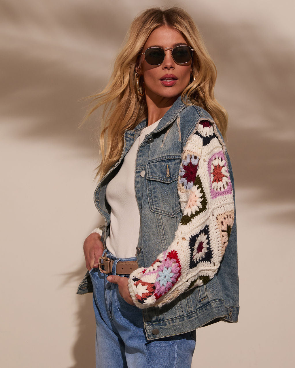 Alek Crochet Sleeve Denim Jacket