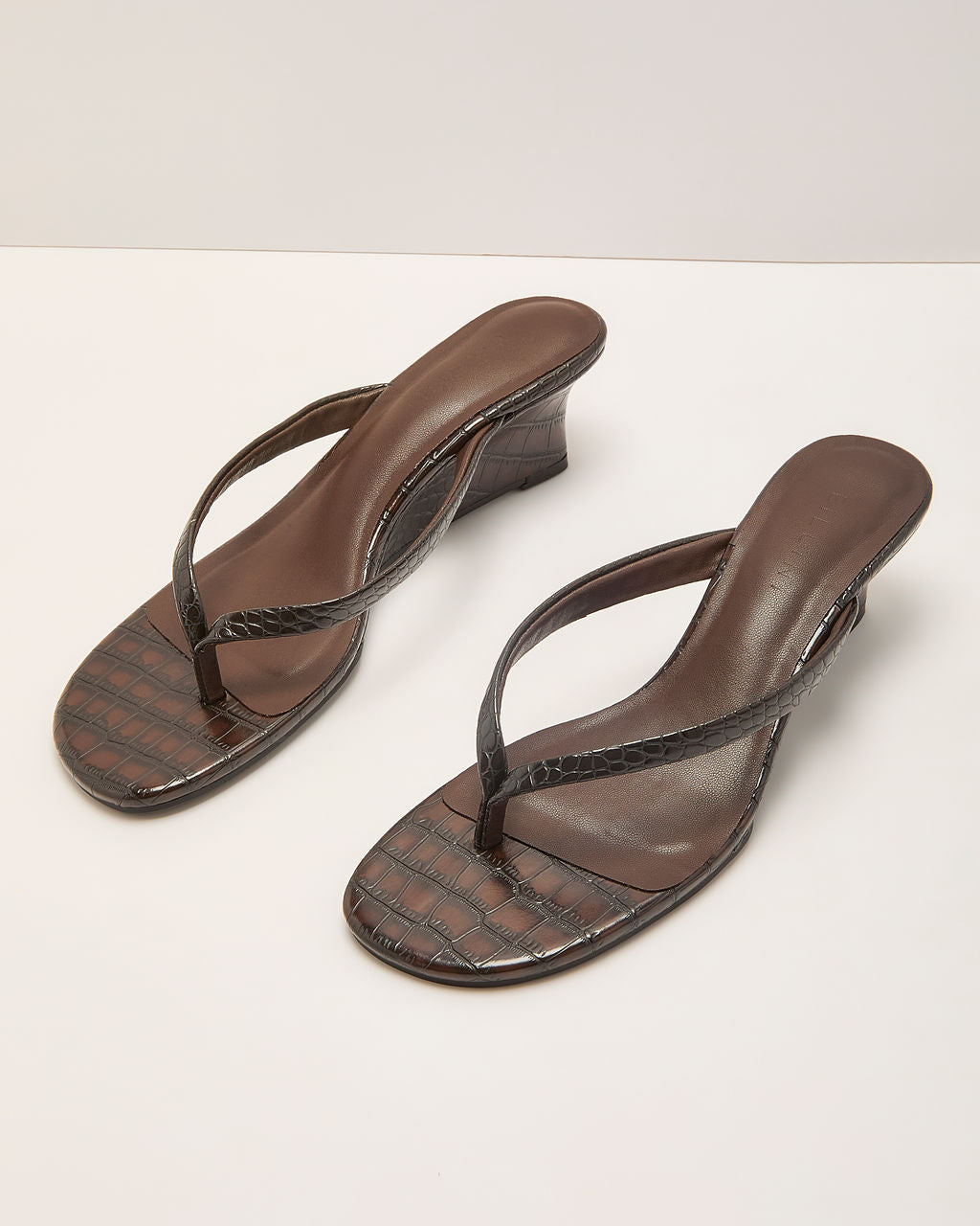 Ayanna Croc Embossed Vegan Leather Thong Wedge Heels