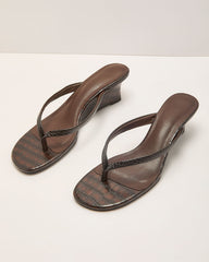 Ayanna Croc Embossed Vegan Leather Thong Wedge Heels